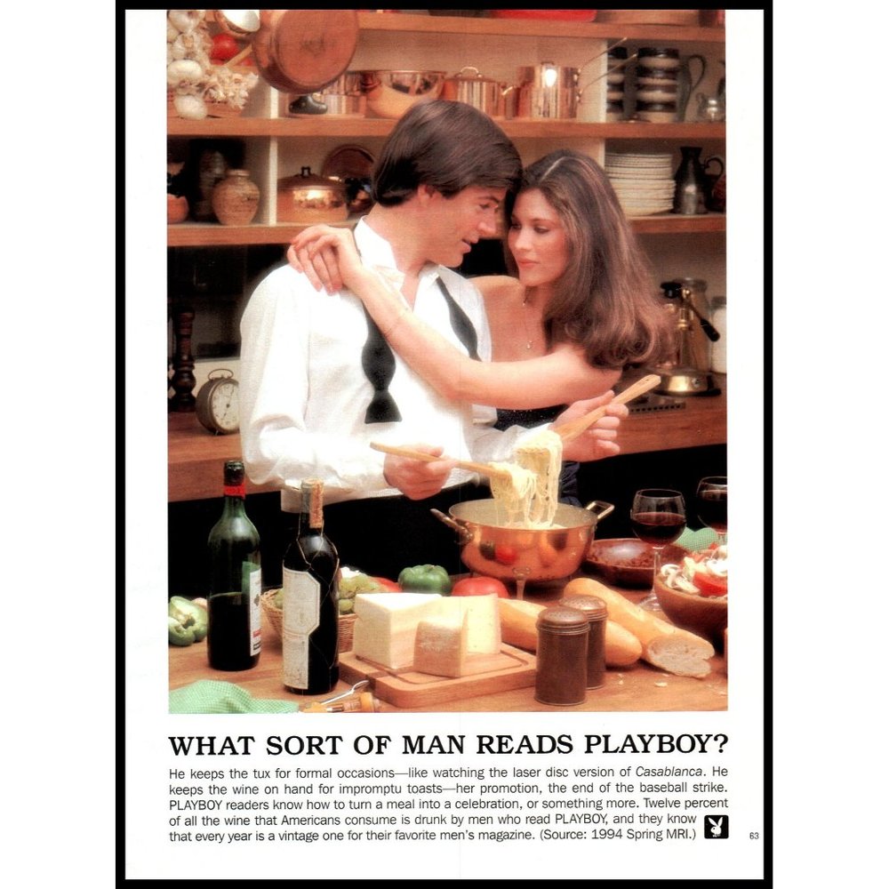 1995 What Sort of Man Reads Playboy Vintage Print Ad Cooking Kitchen Wall Art